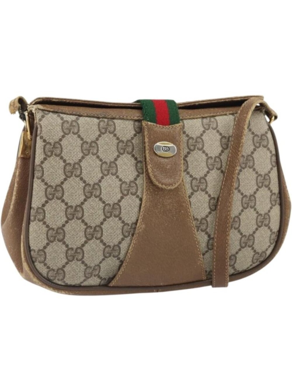 GUCCI GG Supreme Web Sherry Line Bag PVC Beige Gold 116 02 024
